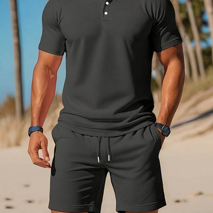 Men's Casual Two-Piece Set - Stylish Cardigan Top & Short Pants for Summer - Buy Center US