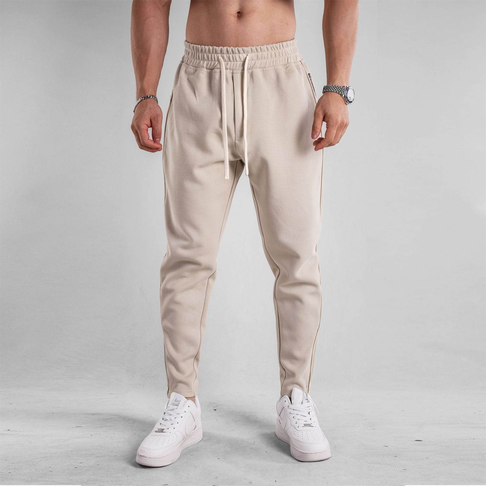Slim Fit Ankle Banded Pants - Zipper Design & Drawstring Style - Buy Center US
