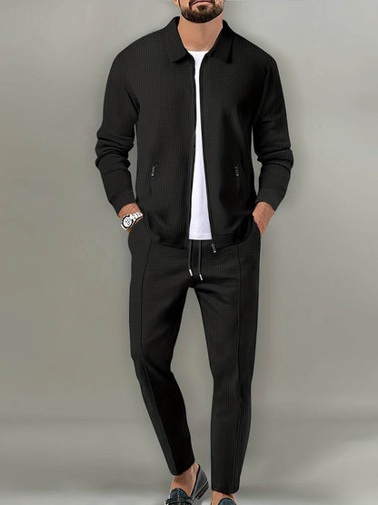 Casual September Jacket and Pants Set - Long Sleeve, Solid Color - Buy Center US