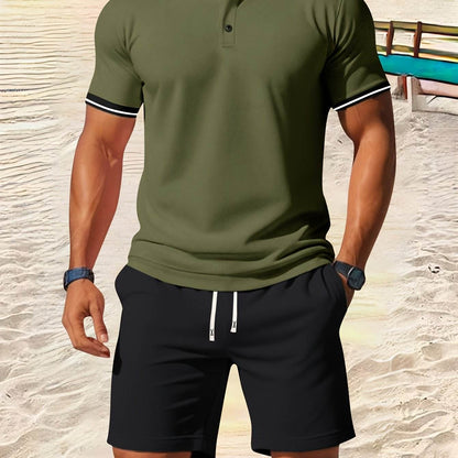 Men's Casual Short Sleeve Shirt & Drawstring Shorts Set - Summer Fashion - Buy Center US