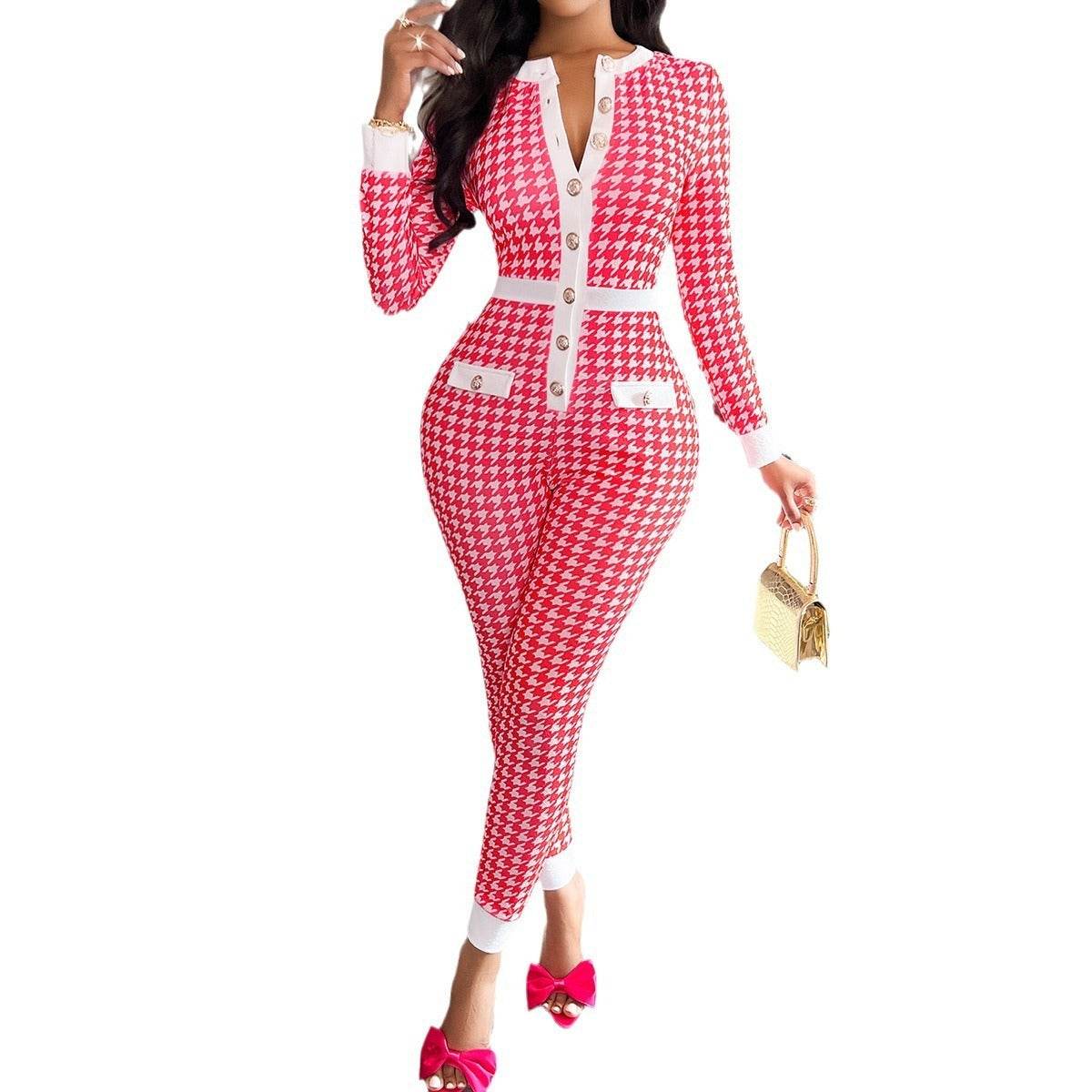 Autumn & Winter Women's Tight Jumpsuit - Mid Waist, Long Sleeve Style - Buy Center US