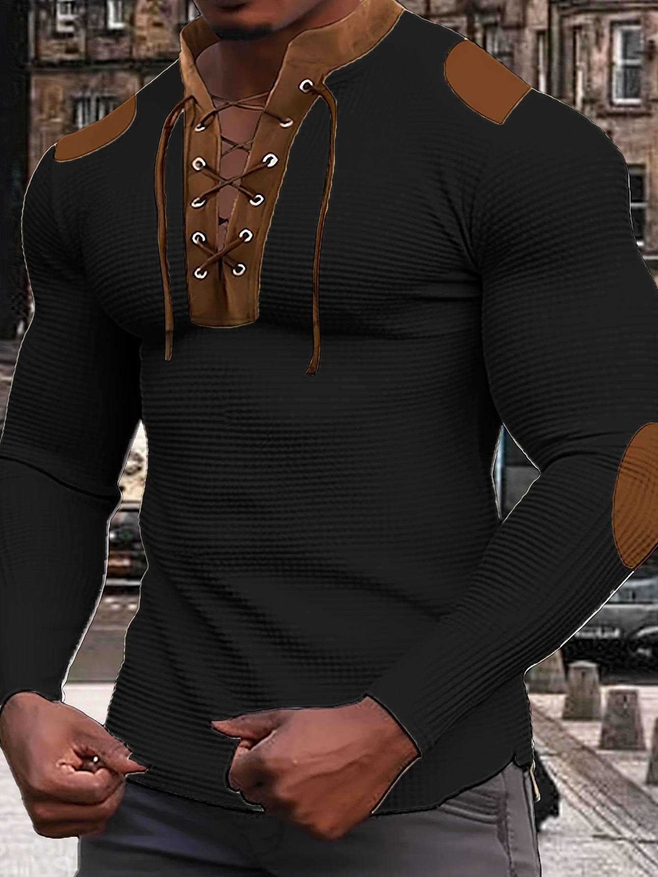 Men's Color Block Waffle Knit Henley Shirt - Breathable & Stylish Top - Buy Center US