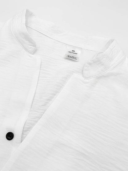 Men's Casual Pure White Print Shirt - All-Season Stand-up Collar Style - Buy Center US