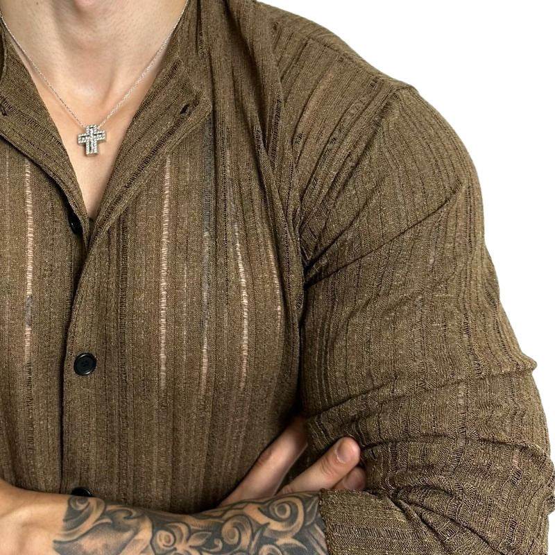 Solid Color Hollow Cardigan - Slim Fit, Long Sleeve, Elastic Hemp Fabric - Buy Center US