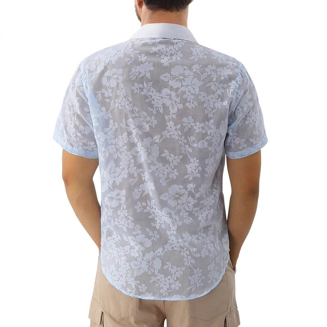 Buycenter Hawaiian Jacquard Shirt - Short Sleeve Casual Beachwear - Buy Center US