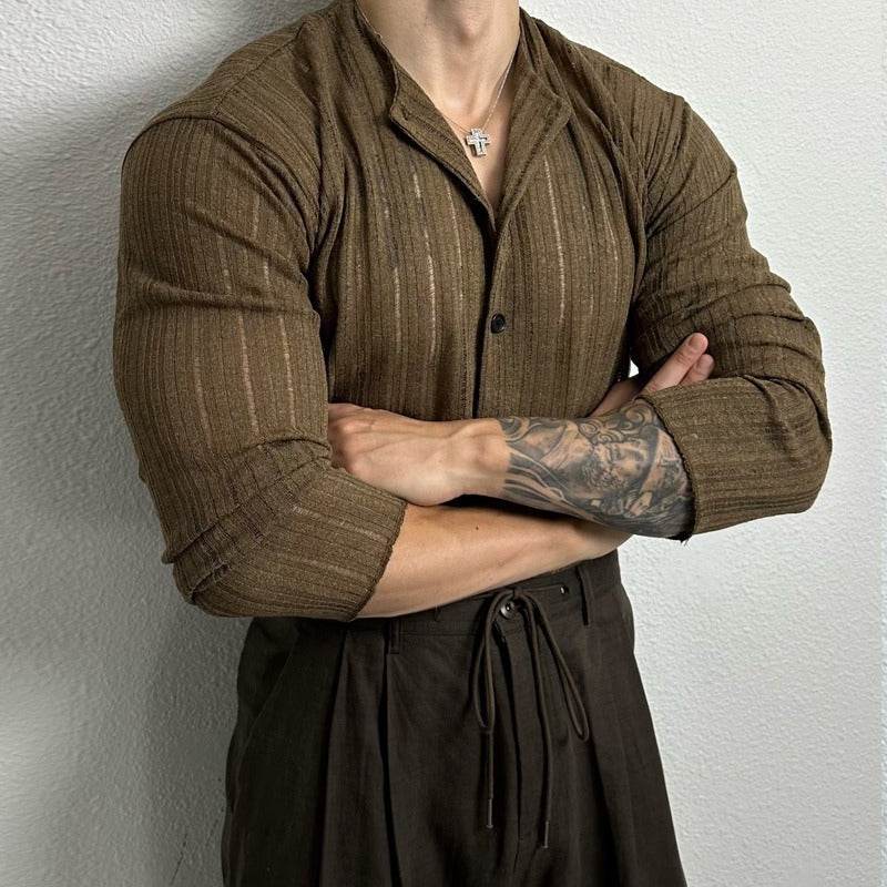 Solid Color Hollow Cardigan - Slim Fit, Long Sleeve, Elastic Hemp Fabric - Buy Center US