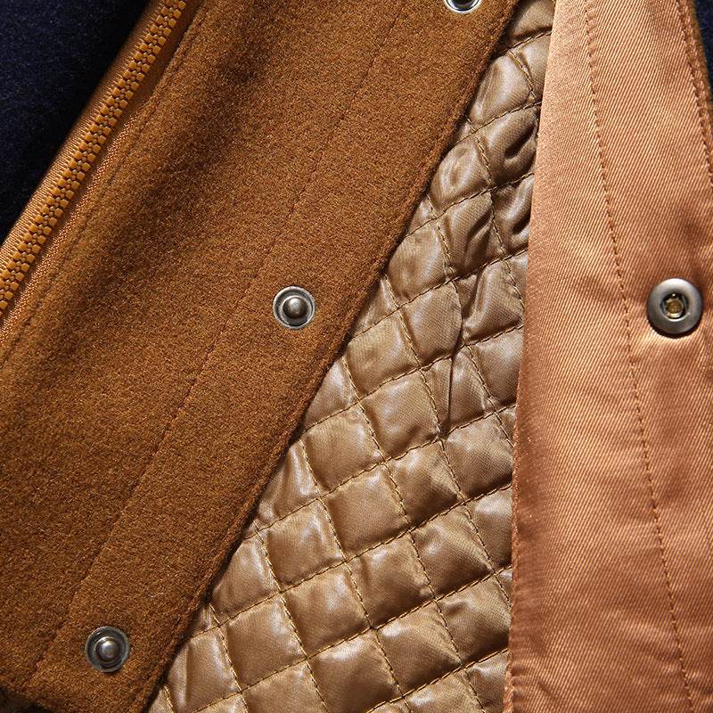 Buycenter Men's Woollen Overcoat - Stylish Double Collar, Khaki & Navy - Buy Center US