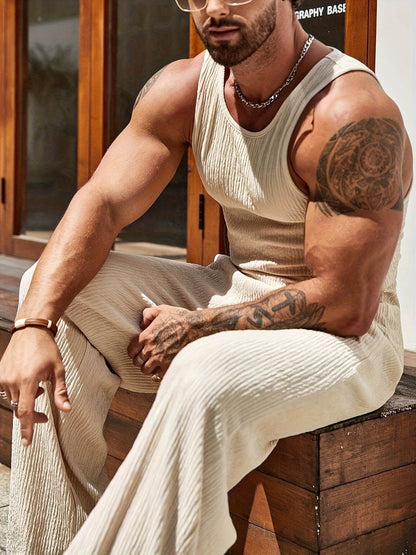 Men's Casual Summer Outfit Set - Comfy Polyester Tank Top & Pants - Buy Center US