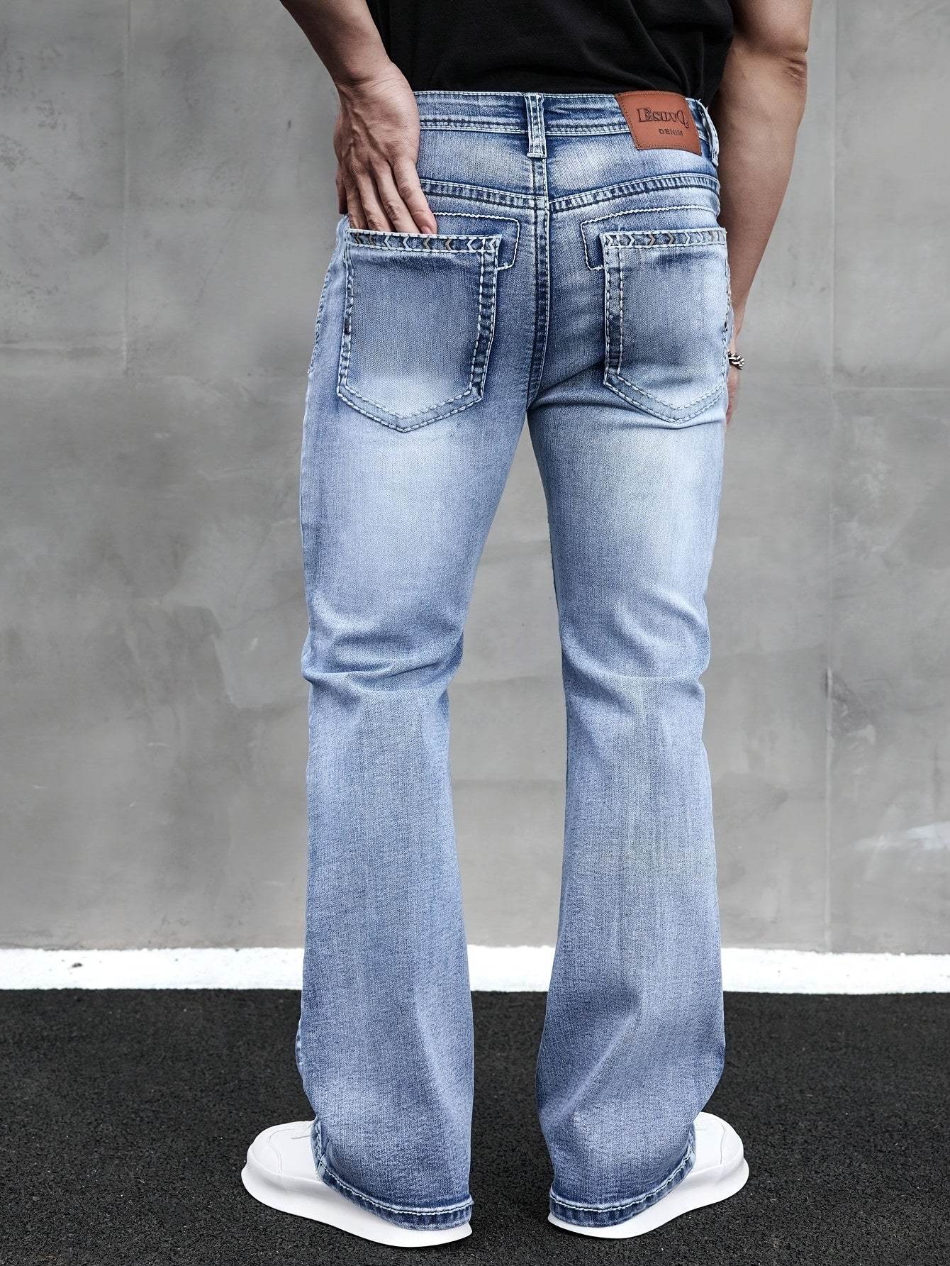 ESDVQ Men's Slim-Fit Vintage Bell-Bottom Jeans - Embroidered Curved Style - Buy Center US