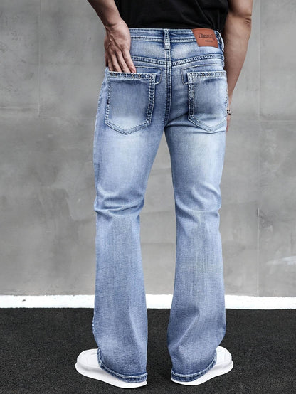 ESDVQ Men's Slim-Fit Vintage Bell-Bottom Jeans - Embroidered Curved Style - Buy Center US