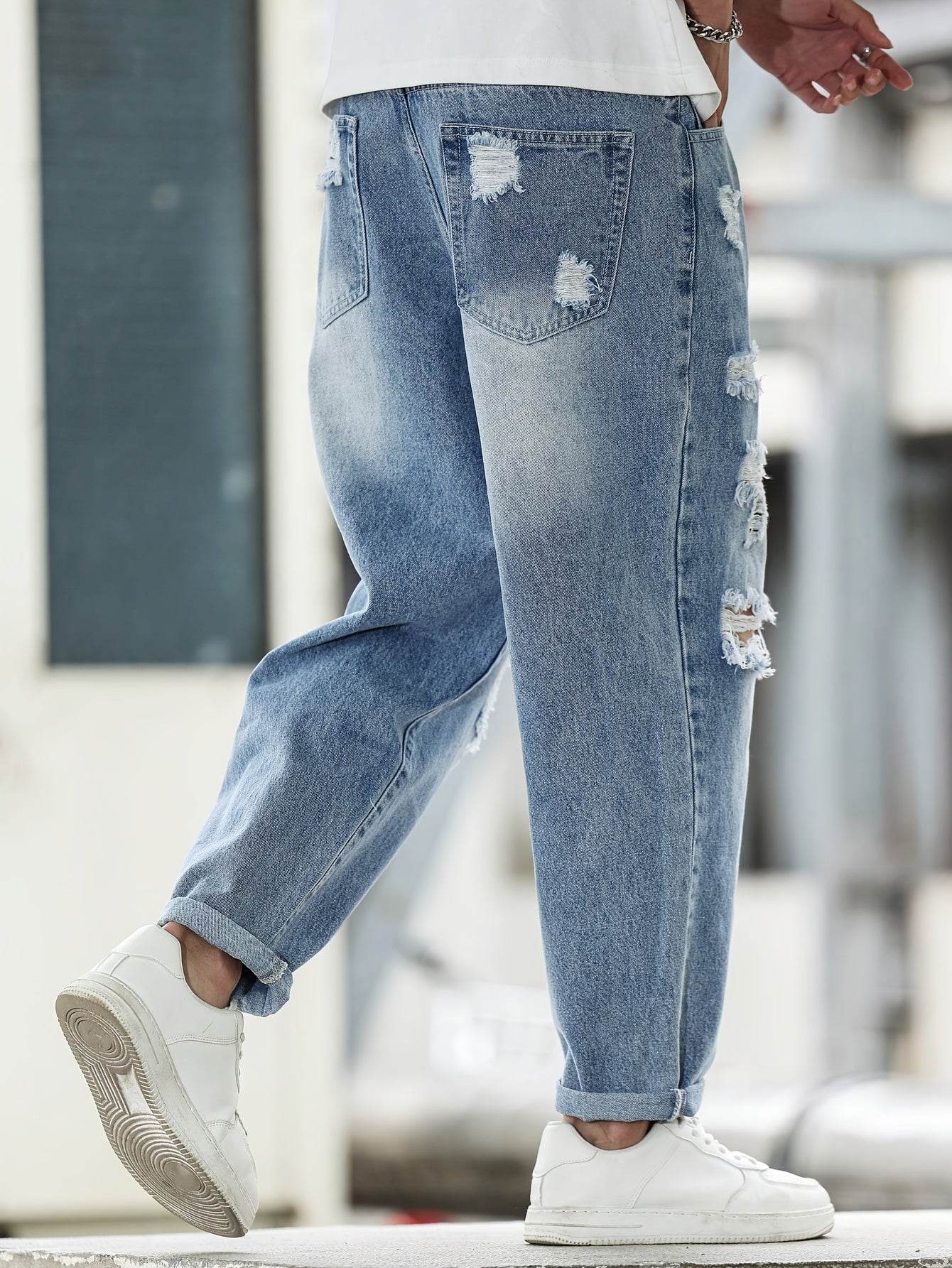 American Style Ripped Vintage Washed Jeans - Loose Fit Casual Comfort - Buy Center US
