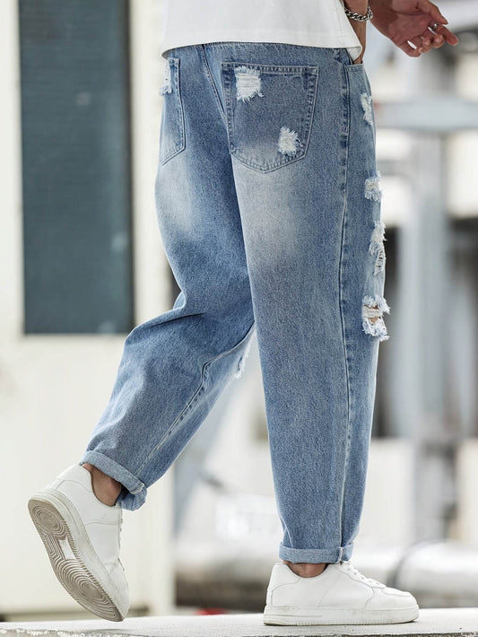 American Style Ripped Vintage Washed Jeans - Loose Fit Casual Comfort - Buy Center US
