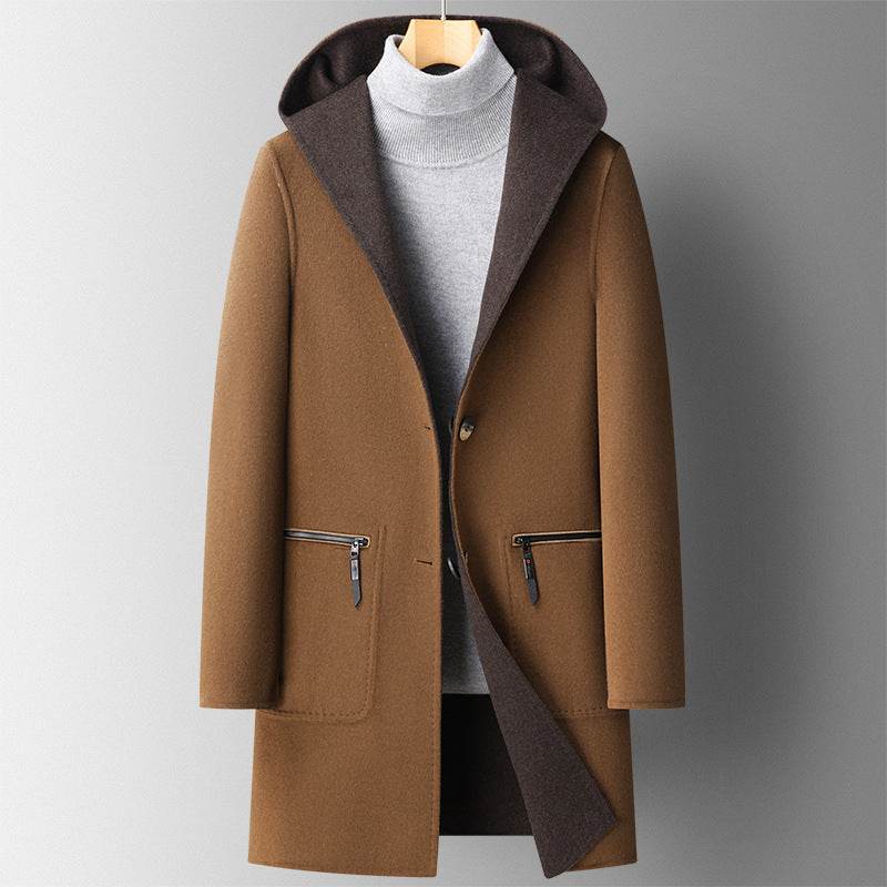 Buycenter Men's Wool Overcoat - Double-Sided, Hooded, Slim Fit for Winter - Buy Center US