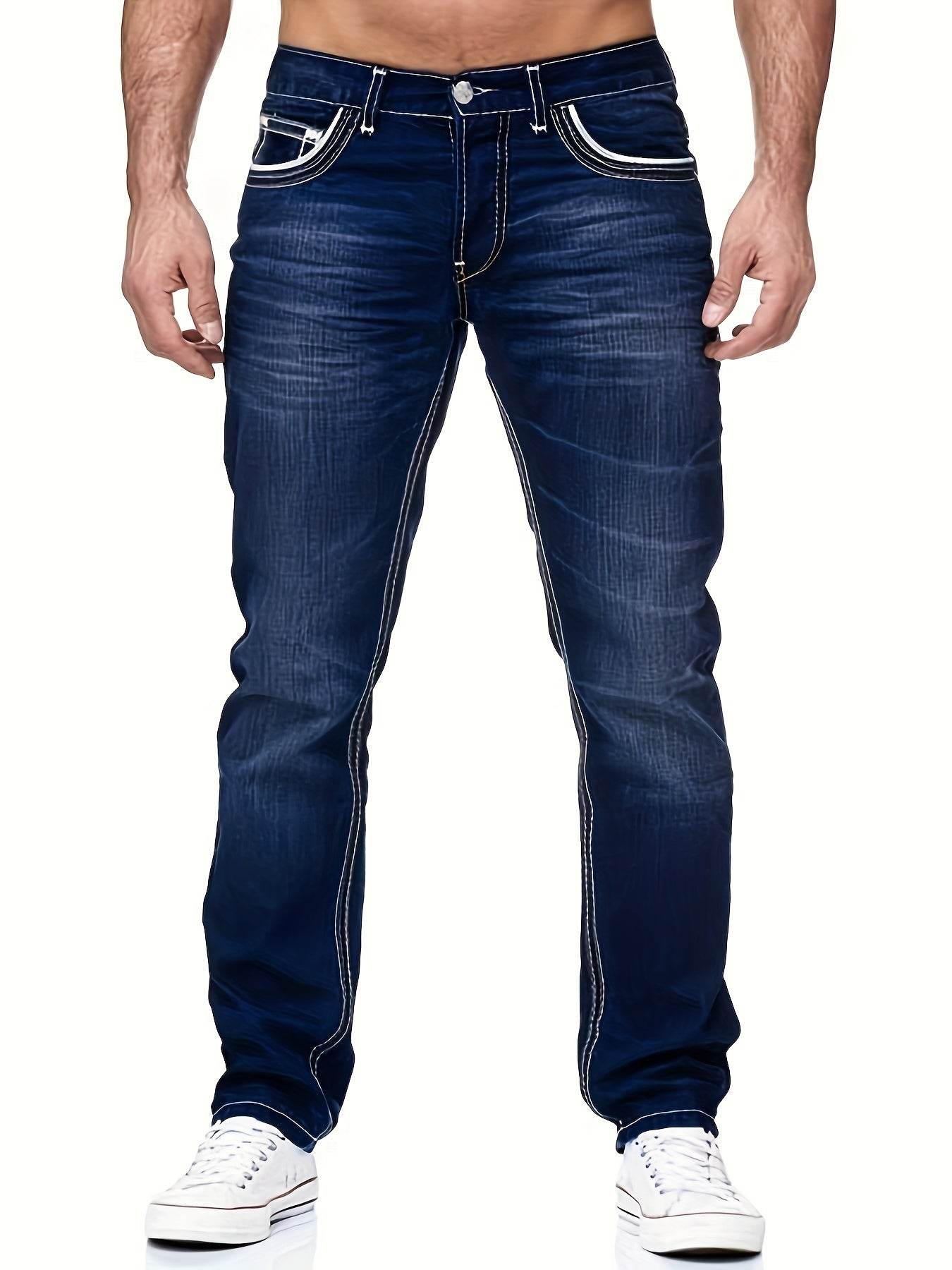 Men's Distressed Skinny Jeans - Medium Stretch Denim Pants for Casual Style - Buy Center US