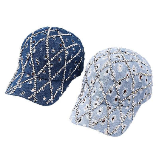 Ripped Denim Baseball Cap - Leopard Rhinestone Fashion for All Seasons - Buy Center US