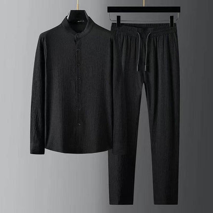 Buycenter Men’s Casual Summer Seersucker Suit - Light Thin Striped Shirt - Buy Center US