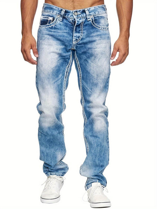 Men's Slim Fit Stretch Jeans - Chic Distressed Street Style Denim - Buy Center US