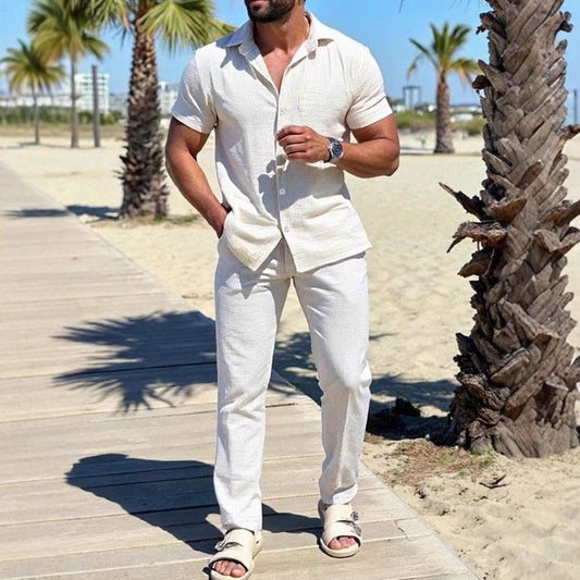 Buycenter Men's Casual Polo Shirt Outfit - Short Sleeve Trousers Included - Buy Center US
