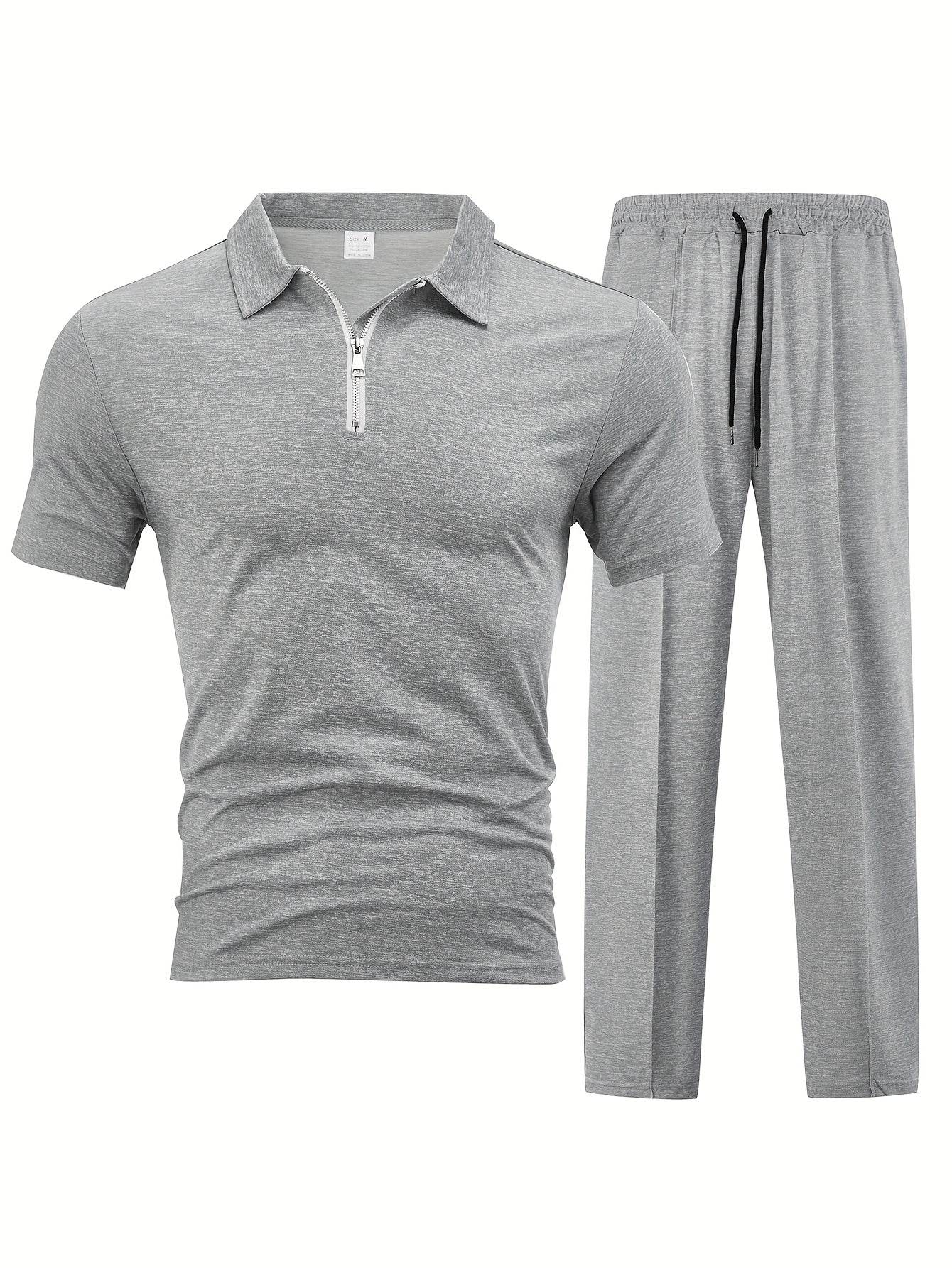 Men's Casual Knit Set - Zipper Short Sleeve Shirt & Drawstring Pants - Buy Center US