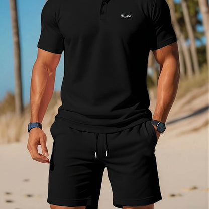 Summer Beach Style MILANO Shorts Set - Casual Polo and Print Design - Buy Center US