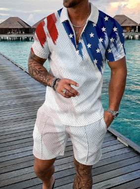 Men's Summer 3D Printed Geometric Zip Lapel Shirt Set - Stylish & Comfortable - Buy Center US