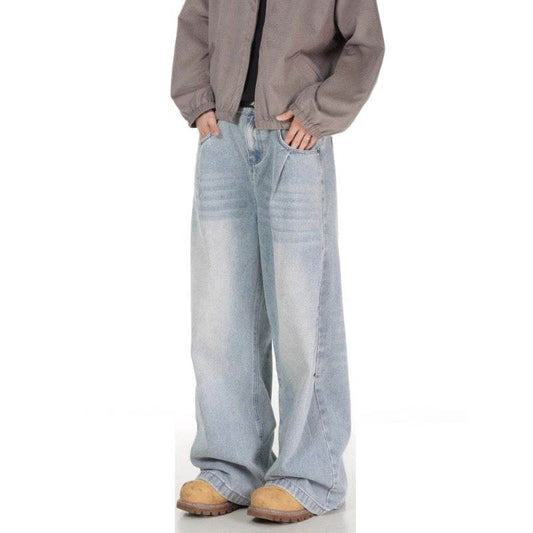 Lazy Straight Light Blue Jeans for Men - Mid Waist, Micro-Elastic Fit - Buy Center US