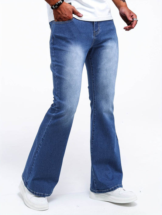 Men's Color Block Denim Pants - Casual Cotton Blend Jeans with Pockets - Buy Center US