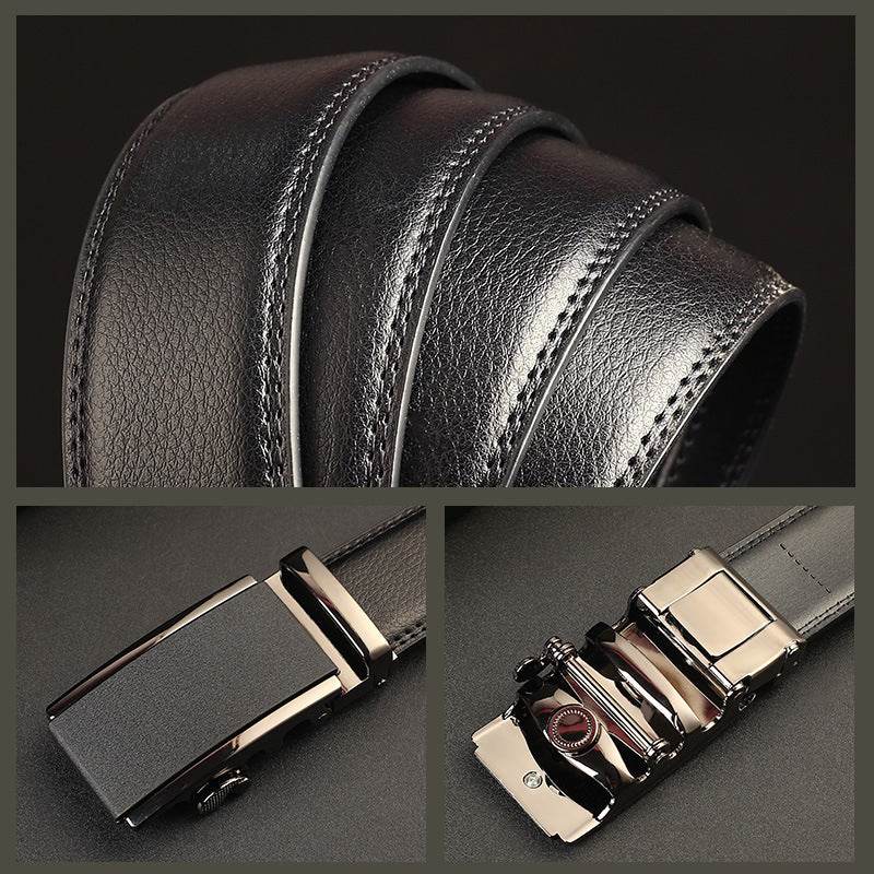 Buycenter Men's Leather Belt - Two-Layer Cowhide with Automatic Buckle - Buy Center US