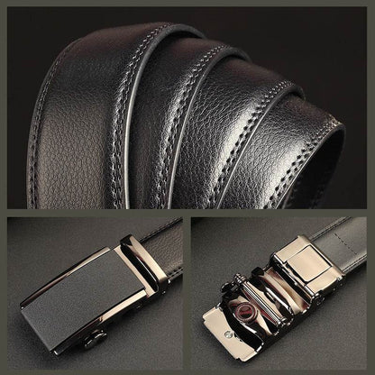 Buycenter Men's Leather Belt - Two-Layer Cowhide with Automatic Buckle - Buy Center US