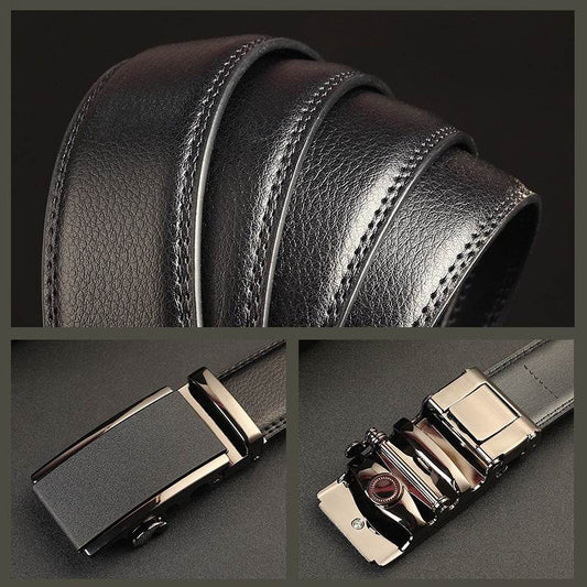 Buycenter Men's Leather Belt - Two-Layer Cowhide with Automatic Buckle - Buy Center US