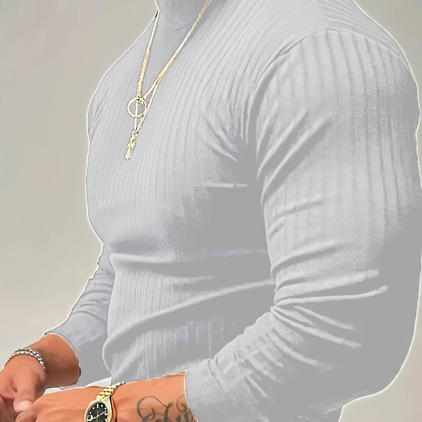Solid Stripe Knit Turtle Neck T-shirt - Comfy Long Sleeve for Men's Fitness - Buy Center US