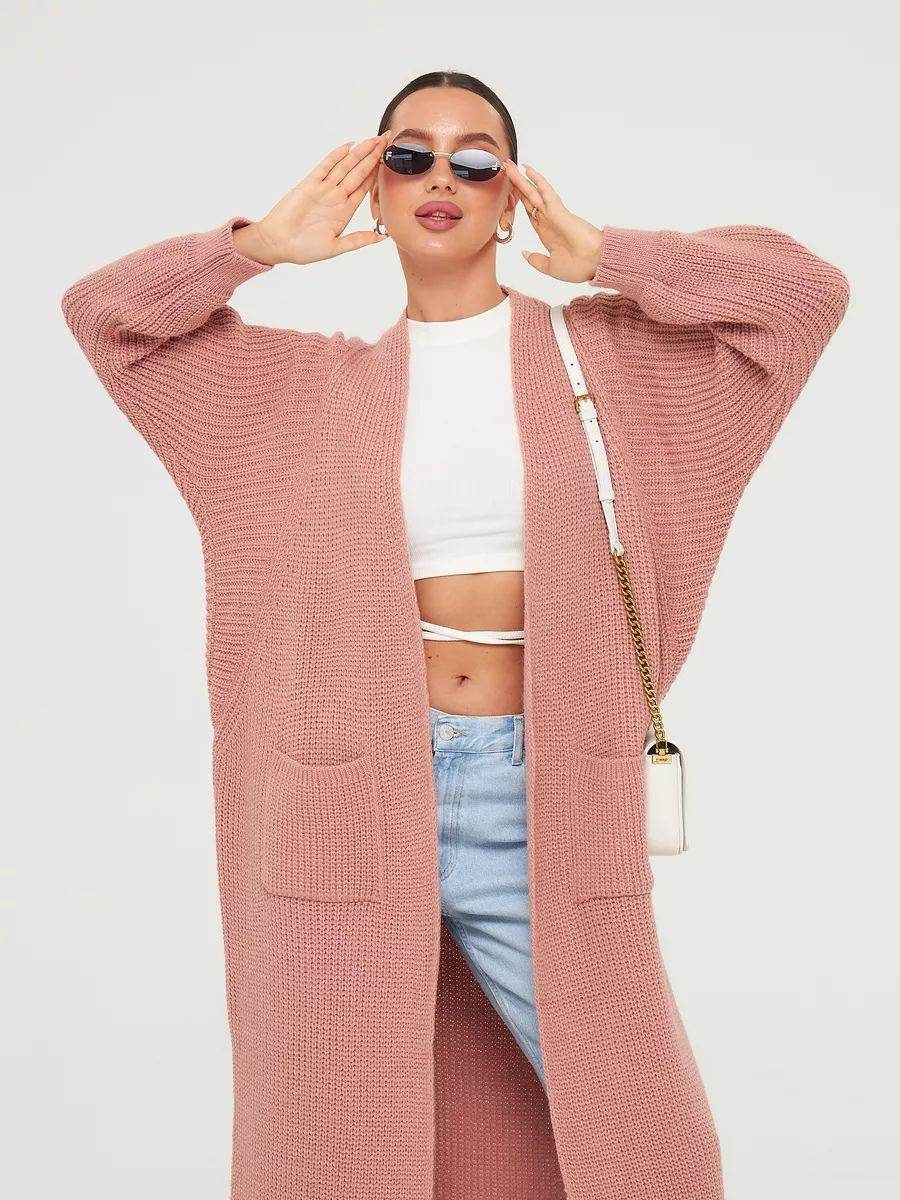 Women's Long Knitted Cardigan - Buckle-Free Loose Fit Coat, Solid Colors - Buy Center US