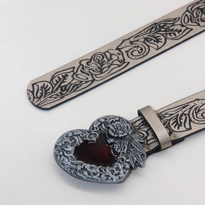 Vintage Punk Retro Embossing Love Belt - Stylish PU Leather Accessory - Buy Center US