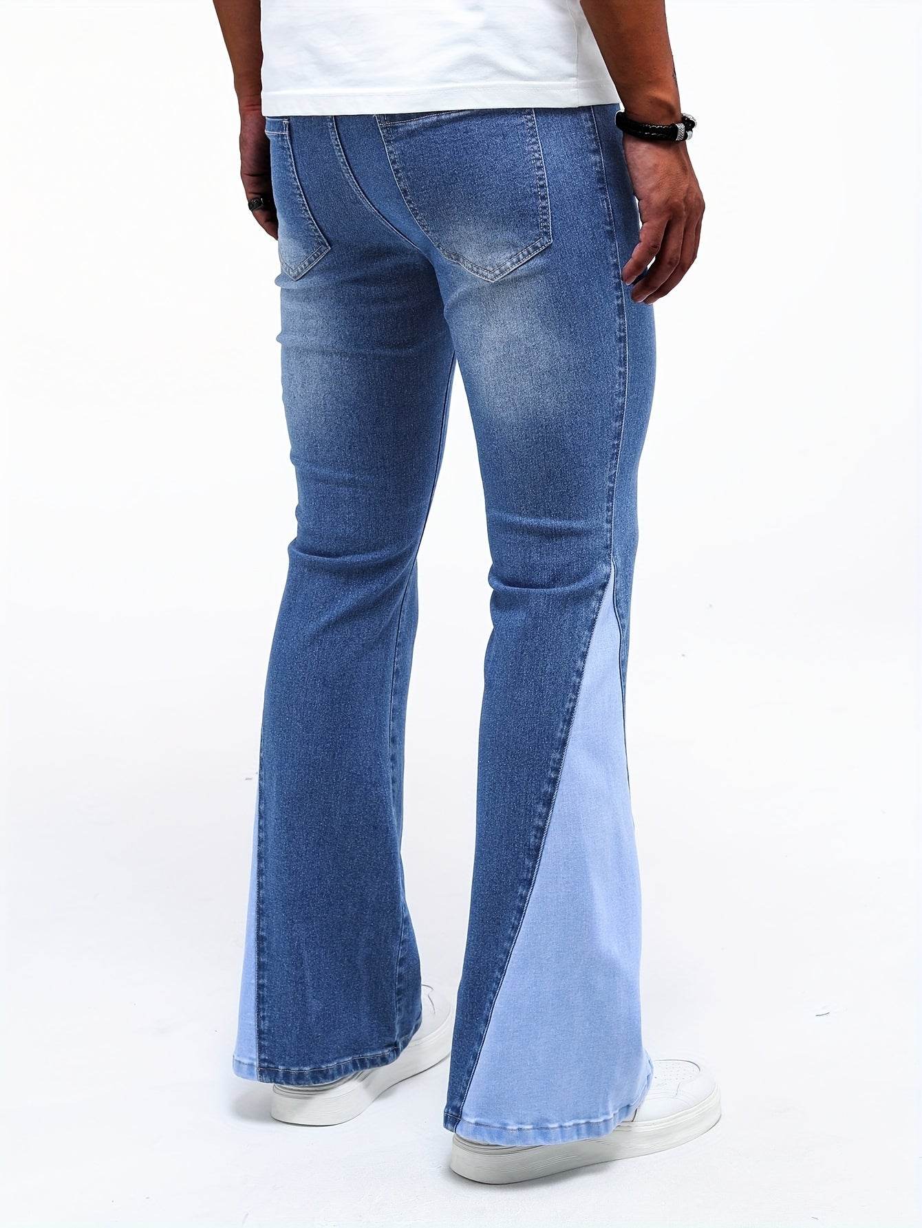 Men's Color Block Denim Pants - Casual Cotton Blend Jeans with Pockets - Buy Center US