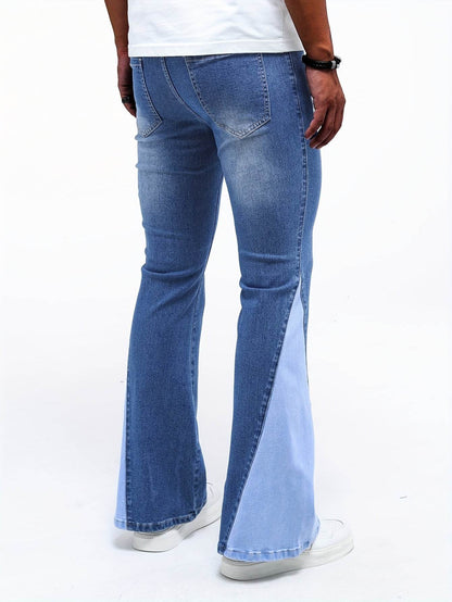 Men's Color Block Denim Pants - Casual Cotton Blend Jeans with Pockets - Buy Center US