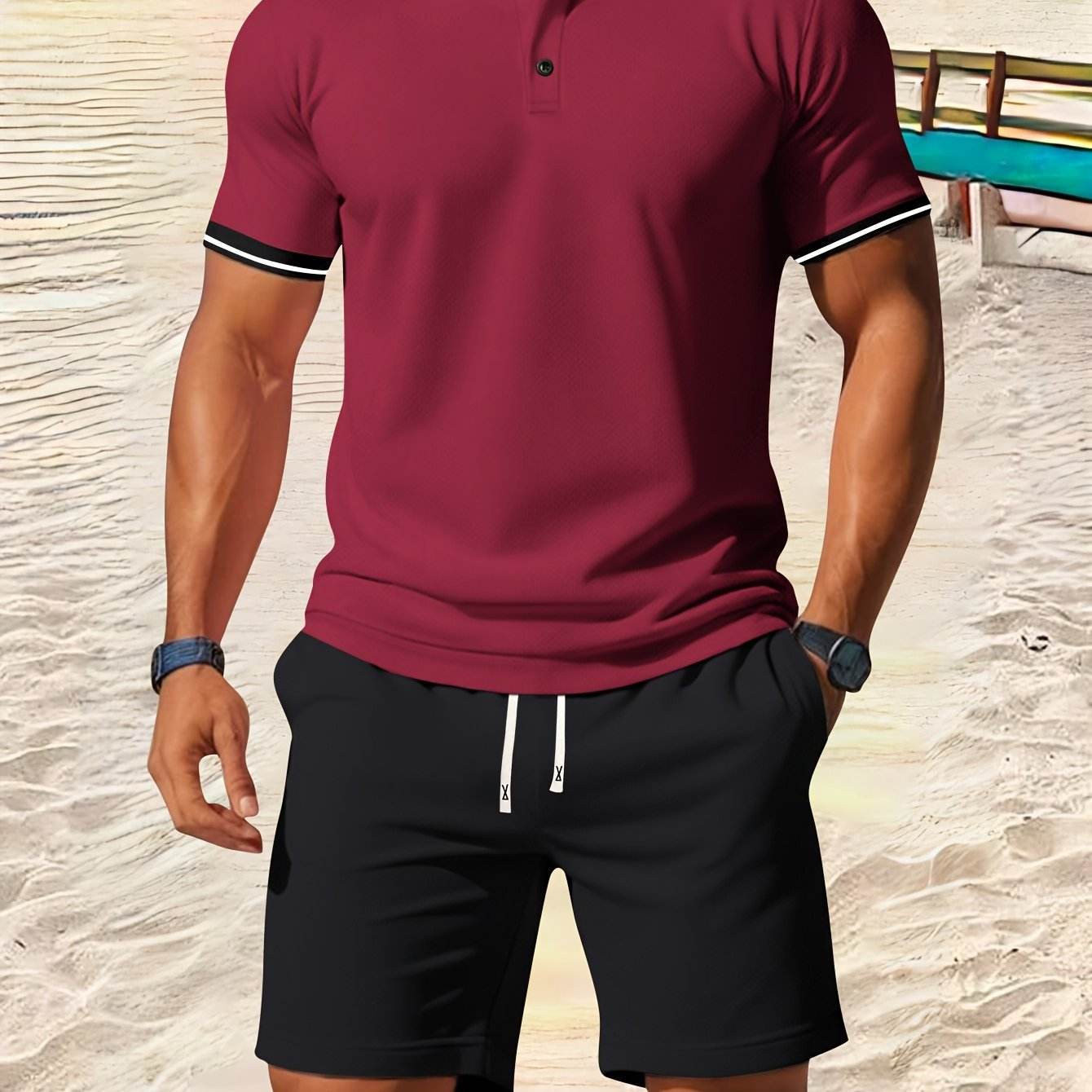 Men's Casual Short Sleeve Shirt & Drawstring Shorts Set - Summer Fashion - Buy Center US