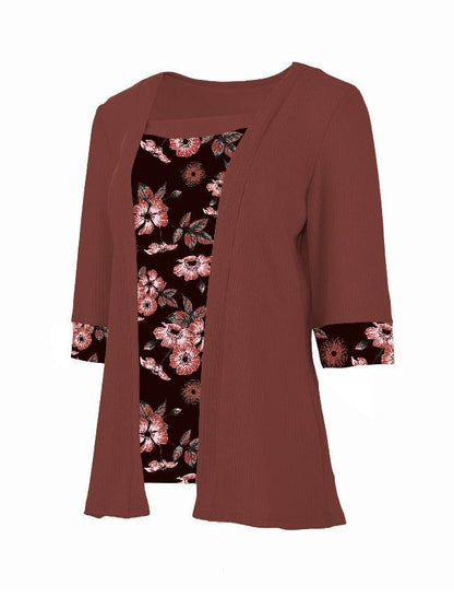 Women's Printed Two-Piece Half Sleeve T-Shirt - Stylish Comfort Top - Buy Center US