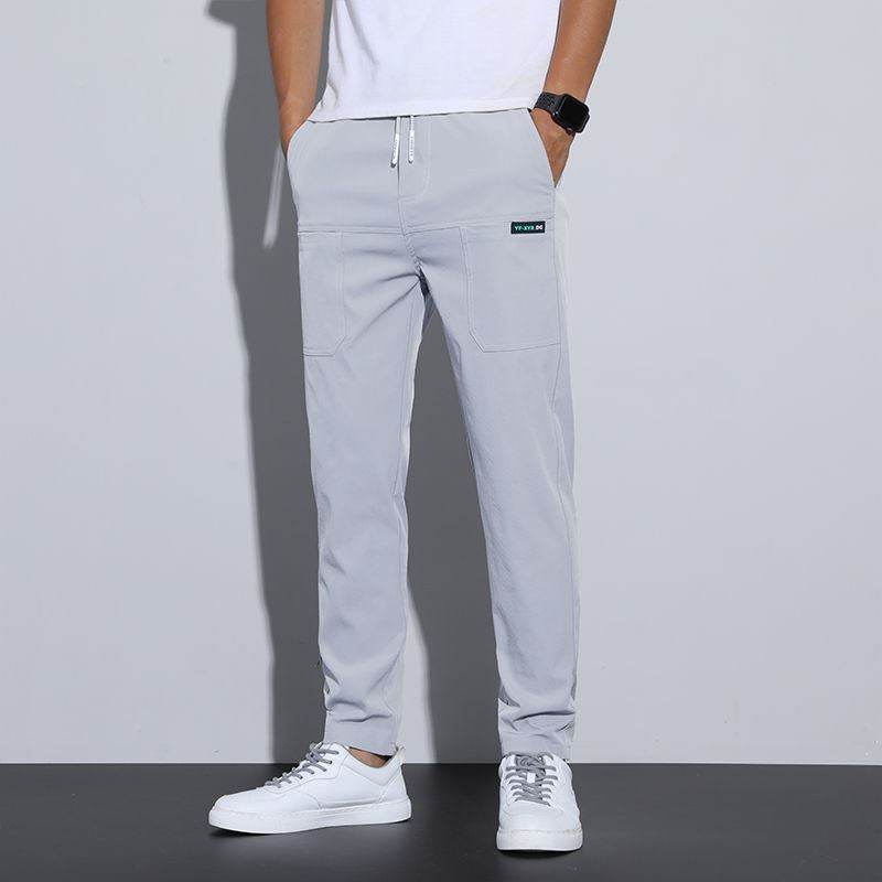 Ice Silk Men's Casual Business Pants - Elastic High-Waist, Straight Leg - Buy Center US