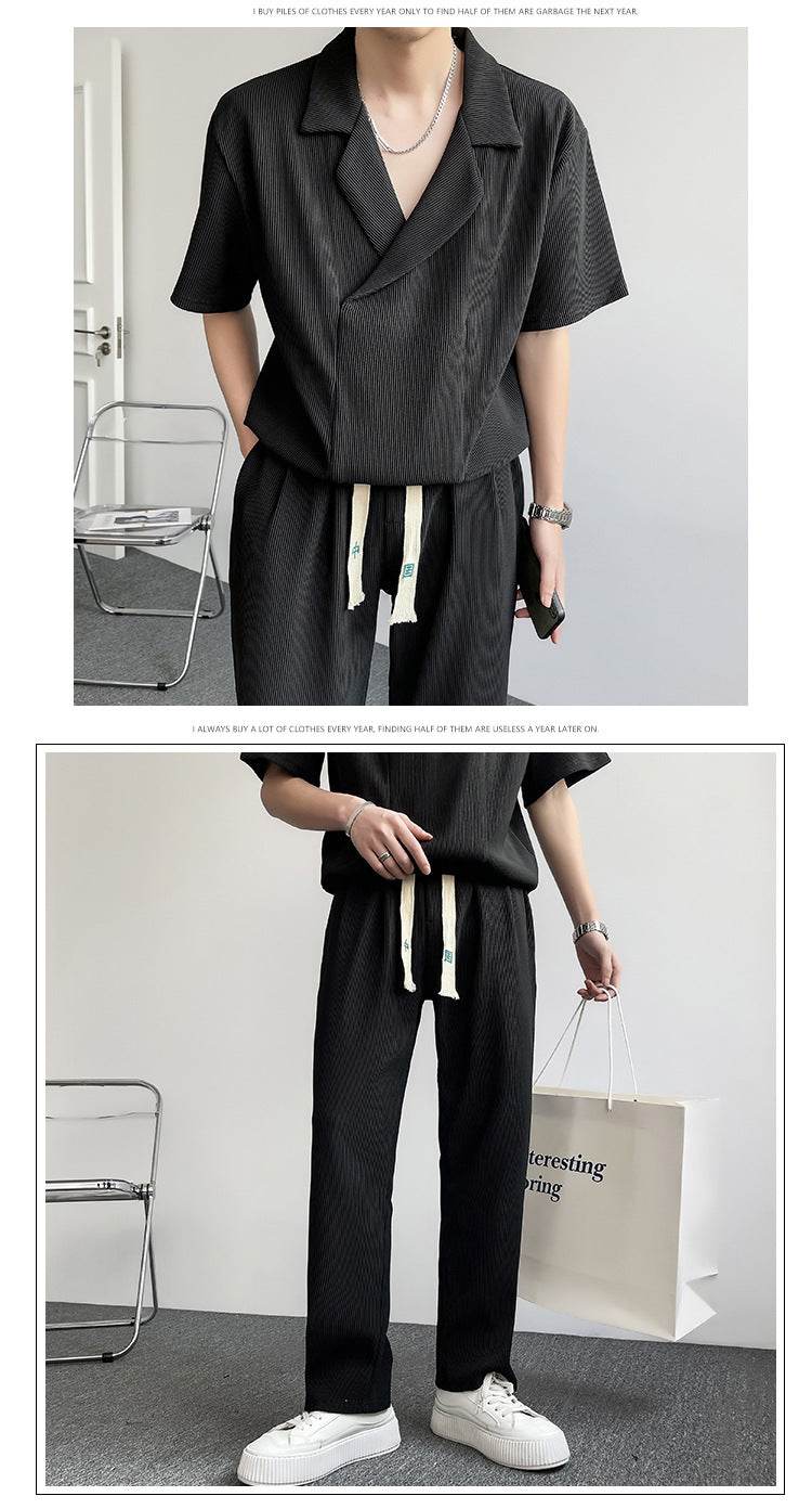 Buycenter Summer Ice Silk Shirt & Pants Set - Men's Leisure Outfit - Buy Center US
