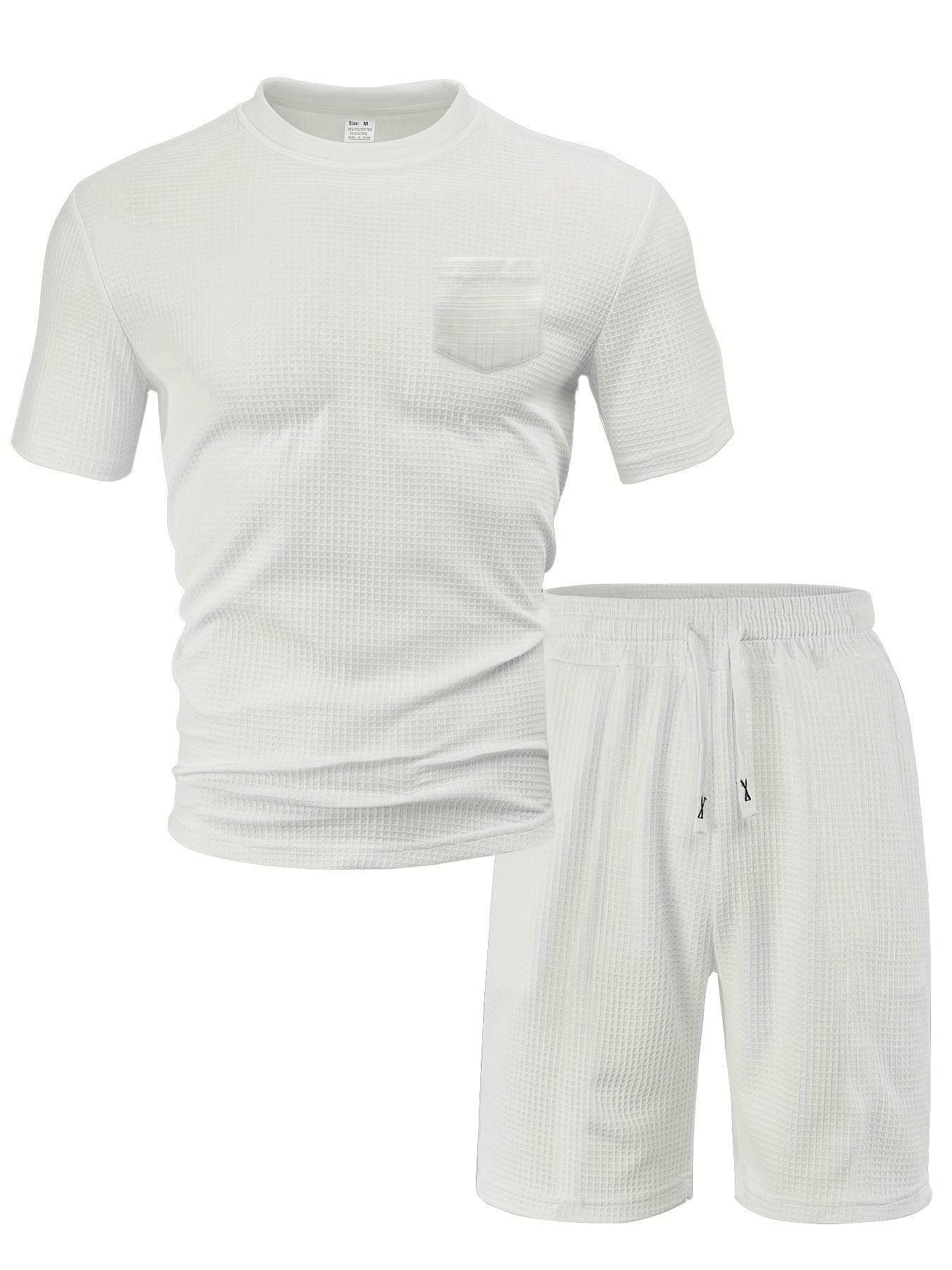 Casual Men's Sports Outfit - Waffle Henley T-Shirt & Stylish Beach Shorts - Buy Center US
