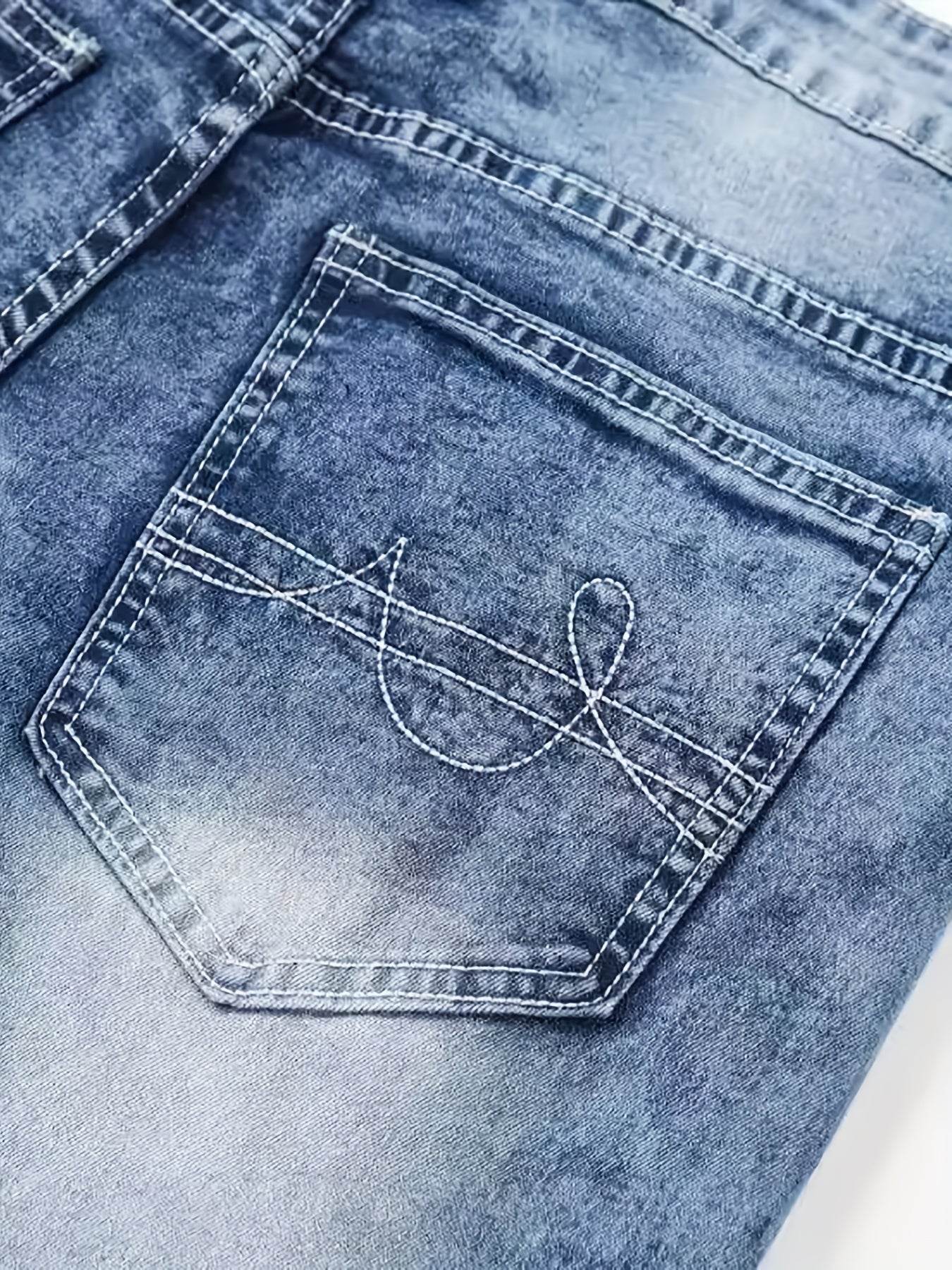 Men's Classic Blue Jeans - Stretch Denim with Geometric Pattern, Machine Washable - Buy Center US