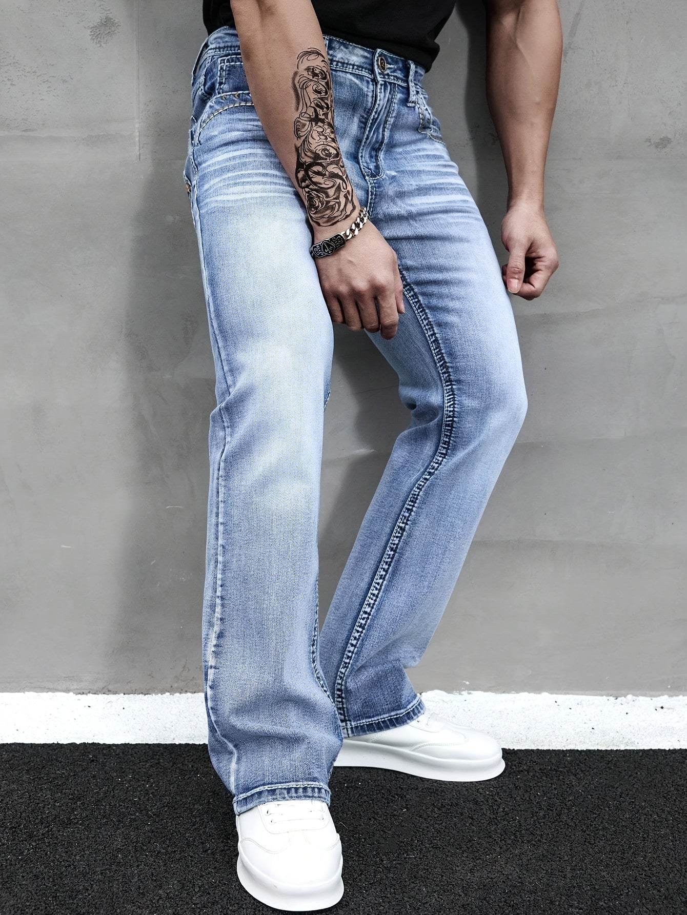 ESDVQ Men's Slim-Fit Vintage Bell-Bottom Jeans - Embroidered Curved Style - Buy Center US