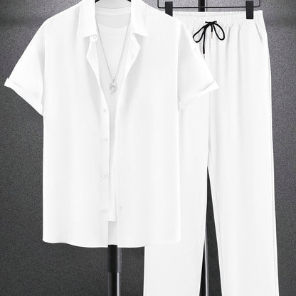 Men's Casual Outfit Set - Western-Style Shirt & Shorts, Machine Washable - Buy Center US