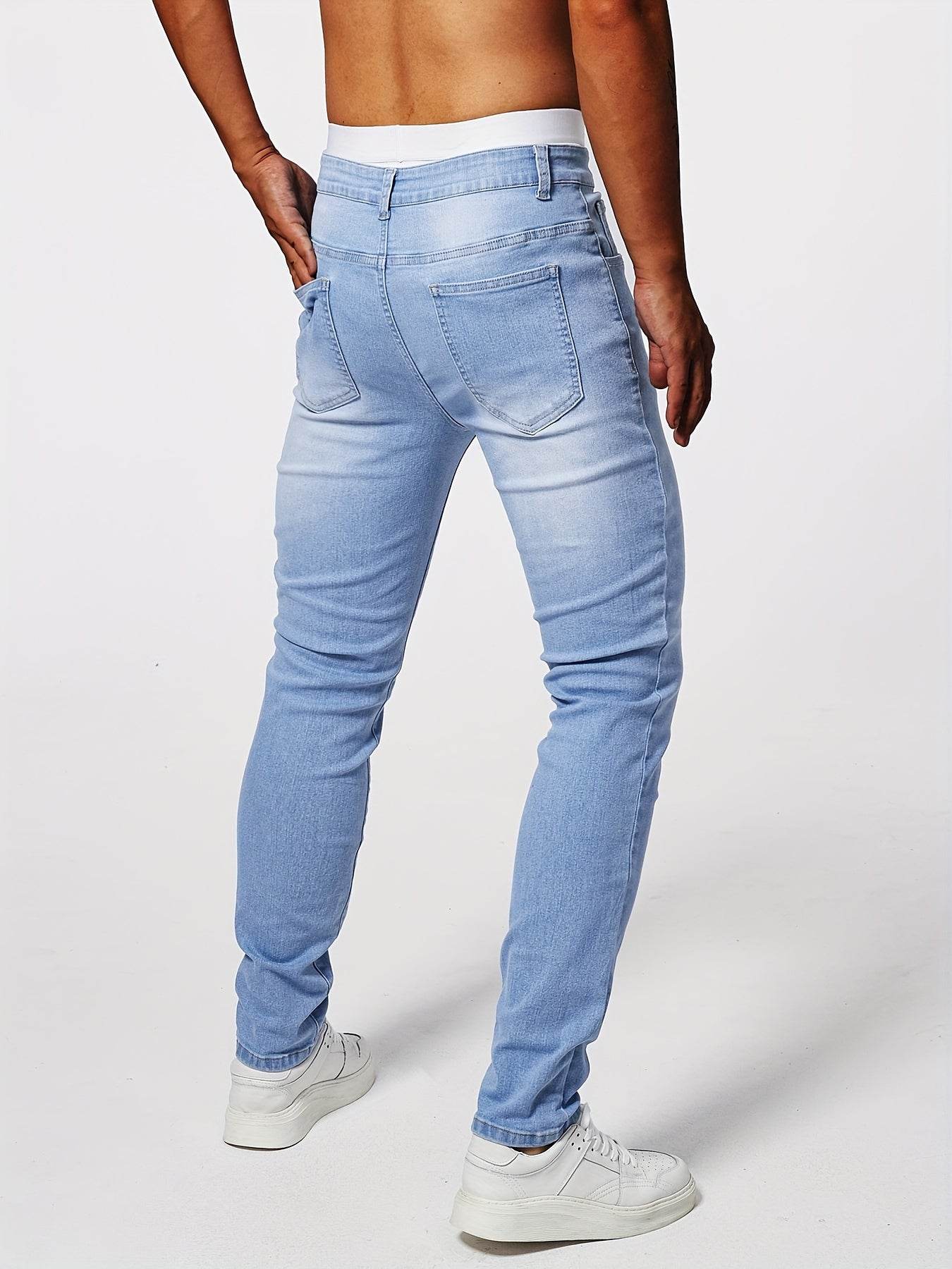 Slim-Fit Men's Solid Denim Pants - Casual Cotton Blend for Outdoors - Buy Center US