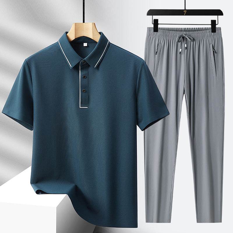 Buycenter Men's Light Luxury Polo Shirt & Trousers Sports Leisure Suit - Buy Center US