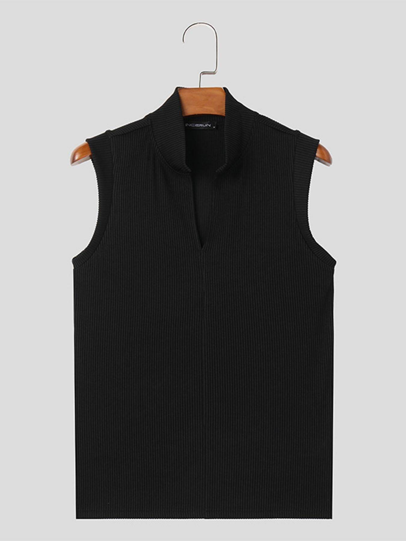 Men's Sleeveless Knit Tank Top - White V-Neck, Slim Fit Casual Wear - Buy Center US