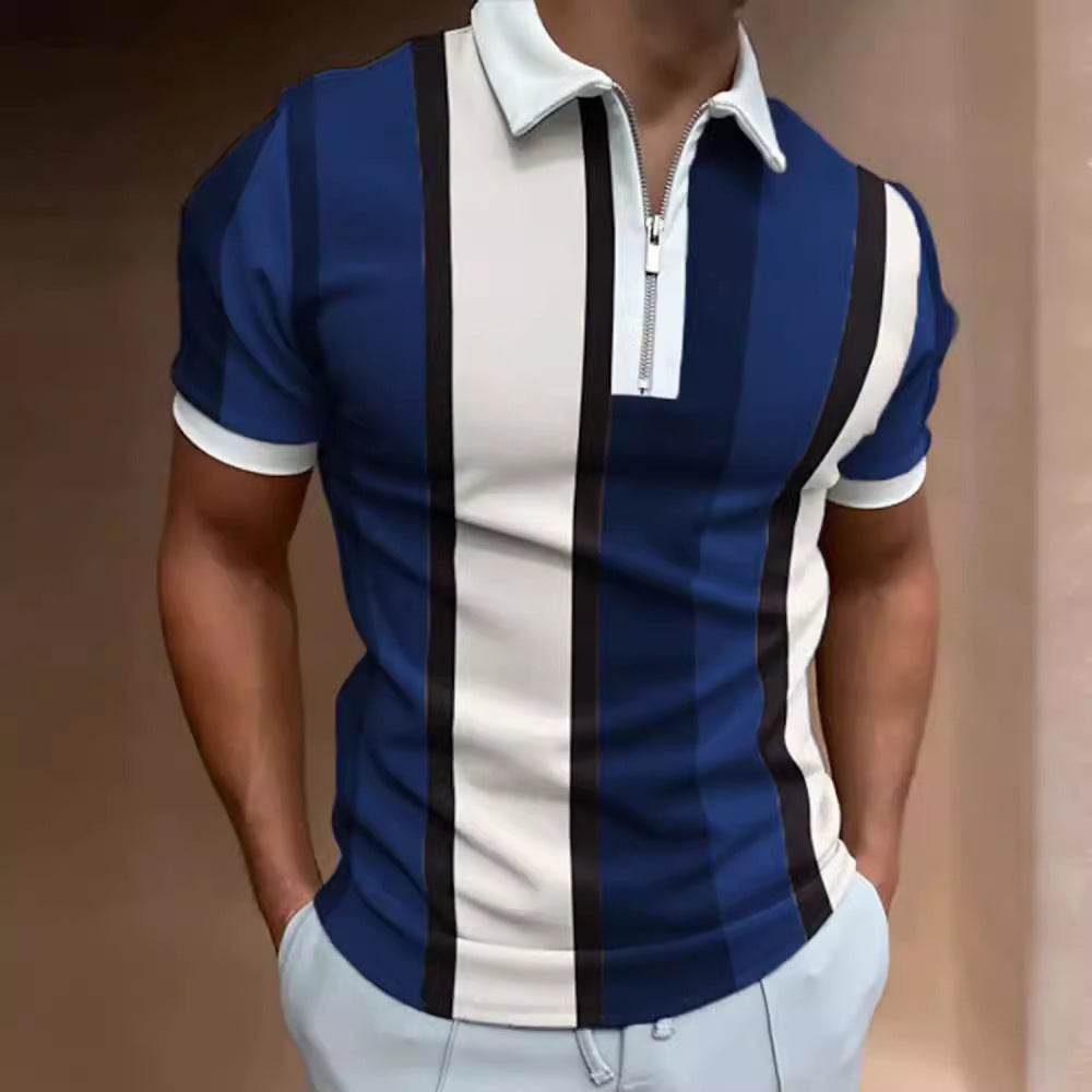 Men's Striped Short-Sleeved Polo Shirt - Slim Fit, Casual Cotton Blend - Buy Center US