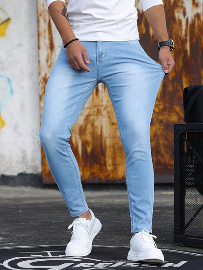 Men's Casual Skinny Jeans - Medium Stretch Denim Pants for All Seasons - Buy Center US