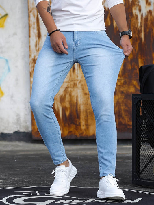 Men's Casual Skinny Jeans - Medium Stretch Denim Pants for All Seasons - Buy Center US