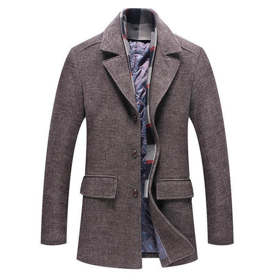 Buycenter Men's Woolen Coat with Polo Collar & Cotton Scarf - Fall Winter Style - Buy Center US
